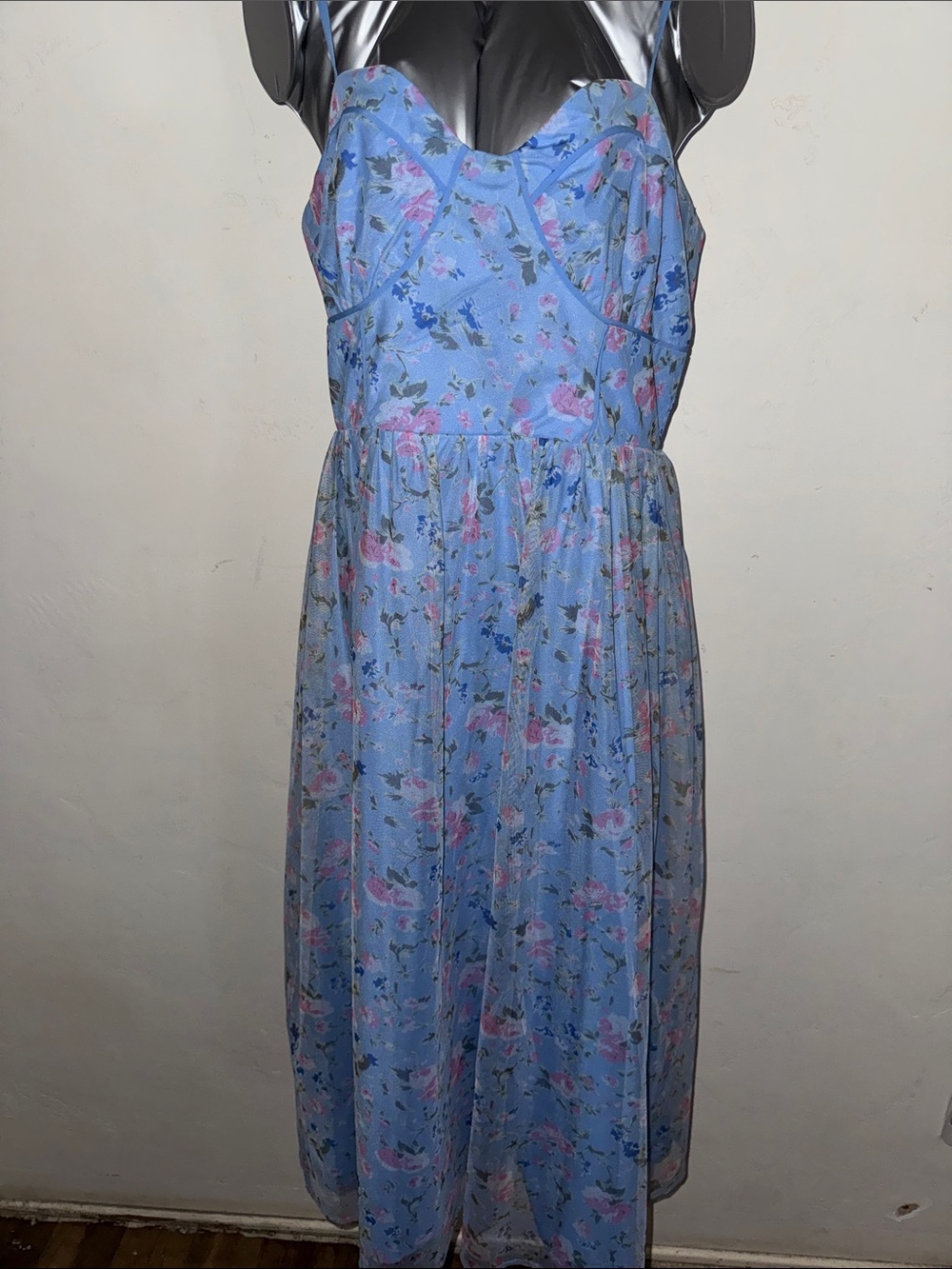Lina Blue Floral Sundress with Pink Accents